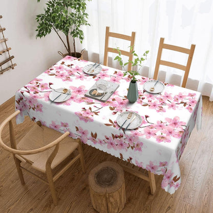 Cherry Flower Rectangle Tablecloths Japanese Pink Floral Table Cloths Dacorative Kitchen Dining Tablecloth for Rectangular Tables,Washable Table Cover for Party 54 x 72 Inch