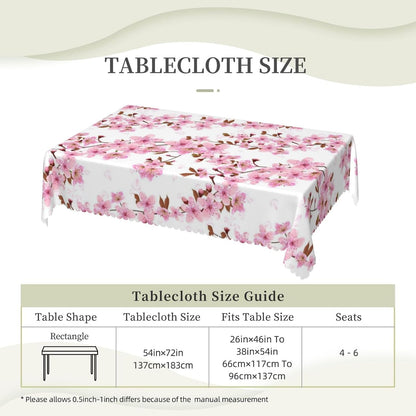 Cherry Flower Rectangle Tablecloths Japanese Pink Floral Table Cloths Dacorative Kitchen Dining Tablecloth for Rectangular Tables,Washable Table Cover for Party 54 x 72 Inch