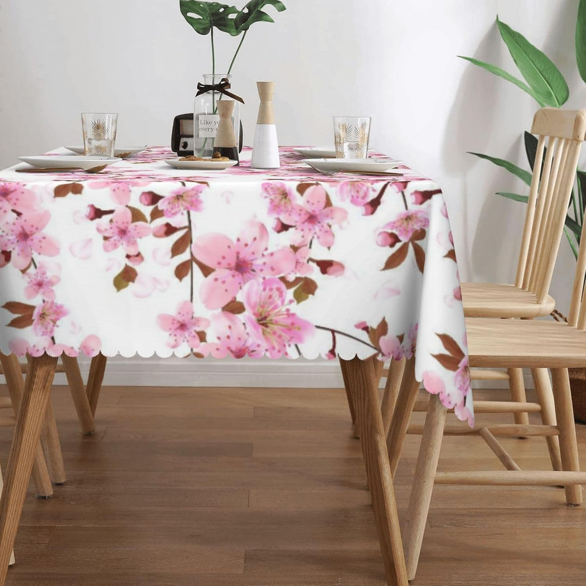 Cherry Flower Rectangle Tablecloths Japanese Pink Floral Table Cloths Dacorative Kitchen Dining Tablecloth for Rectangular Tables,Washable Table Cover for Party 54 x 72 Inch