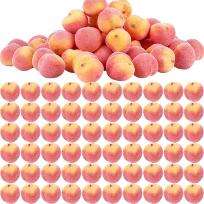 60 Pcs Artificial Peach Decorations Foam Peach Lifelike Fake Fruit Faux Small Simulation for Home Birthday Party Cabinet Table Festival Kitchen Harvest Photography Prop (1.38 Inch)