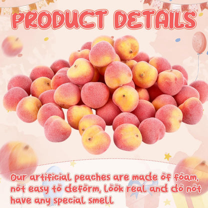 60 Pcs Artificial Peach Decorations Foam Peach Lifelike Fake Fruit Faux Small Simulation for Home Birthday Party Cabinet Table Festival Kitchen Harvest Photography Prop (1.38 Inch)