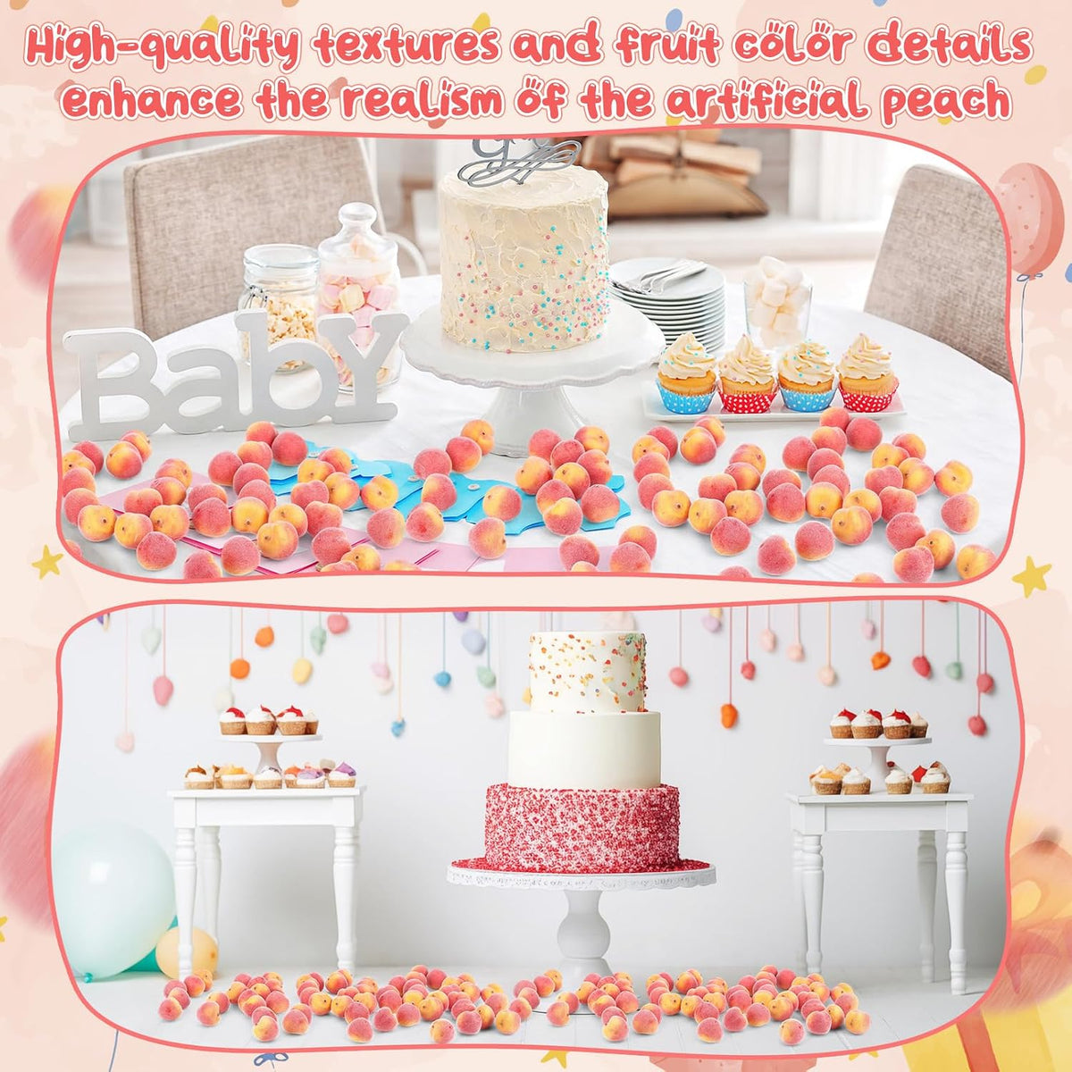 60 Pcs Artificial Peach Decorations Foam Peach Lifelike Fake Fruit Faux Small Simulation for Home Birthday Party Cabinet Table Festival Kitchen Harvest Photography Prop (1.38 Inch)