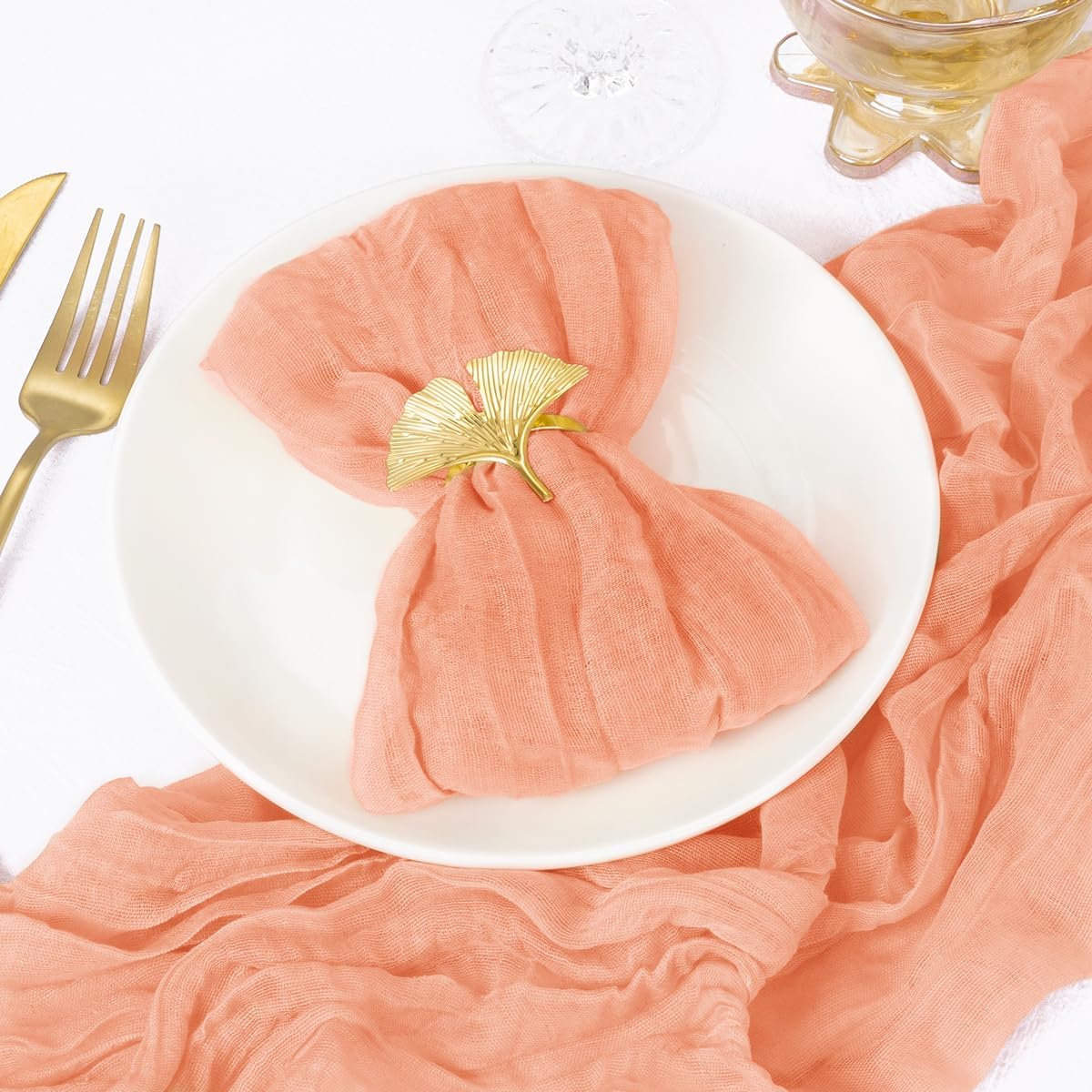 DeZerlor 50 Pack Peach Cheesecloth Napkins Summer Cloth Napkins Set of 50 Dinner Napkins Bulk 21x21 Inches for Wedding Bridal Shower Baby Shower Parties