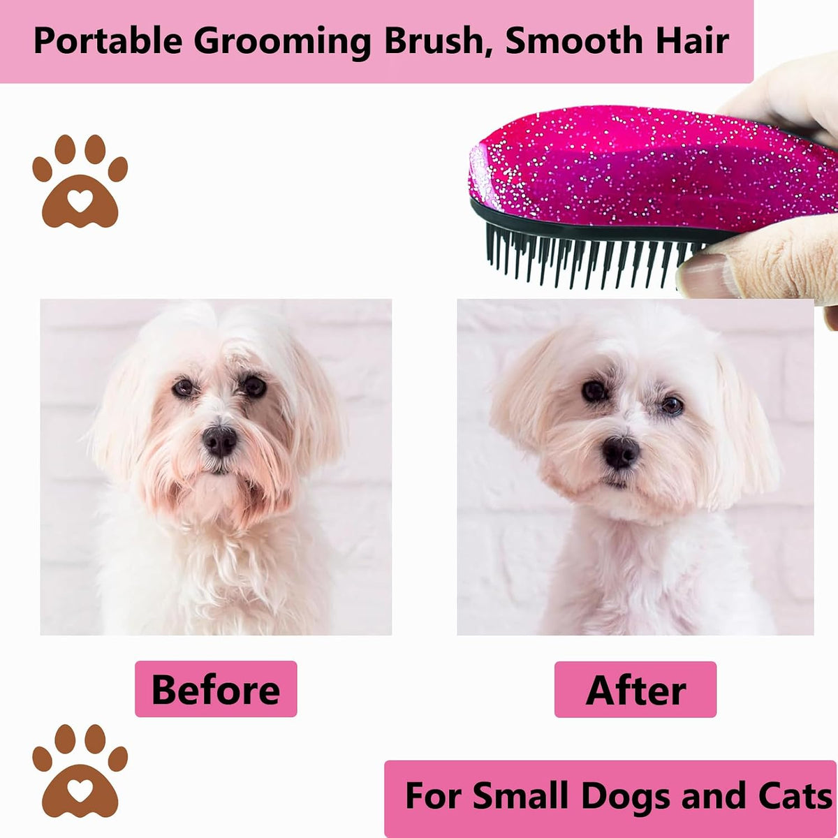 Puppy Brush, Soft Dog Brush for Grooming, Puppy Hair Remover Brush Comb, Grooming Tool for Poodles,Teddy, Yorkies, Maltese, Shih Tzu, Chihuahua, Starry Pink