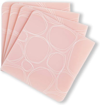 4" x 4" Silicone Square Drink Coasters, 100% Plastic Free, Protect Table from Water, Pebbles Print in Blush, Set of 4