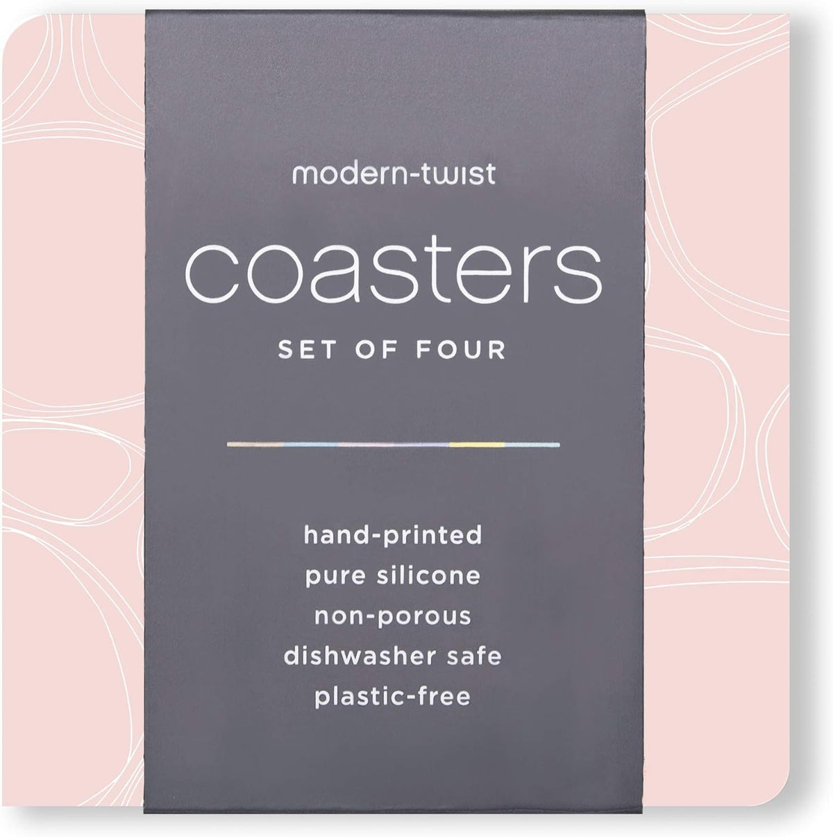 4" x 4" Silicone Square Drink Coasters, 100% Plastic Free, Protect Table from Water, Pebbles Print in Blush, Set of 4