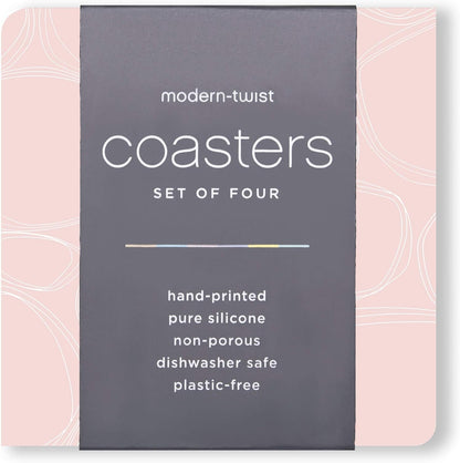4" x 4" Silicone Square Drink Coasters, 100% Plastic Free, Protect Table from Water, Pebbles Print in Blush, Set of 4