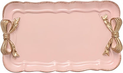 Gisela Adorable Bow-knot Trinket Dish Resin Jewelry Tray Perfect for Holding Small Jewelries, Necklaces, Earrings, Bracelets Decorative Plate (Pink Rectangle)