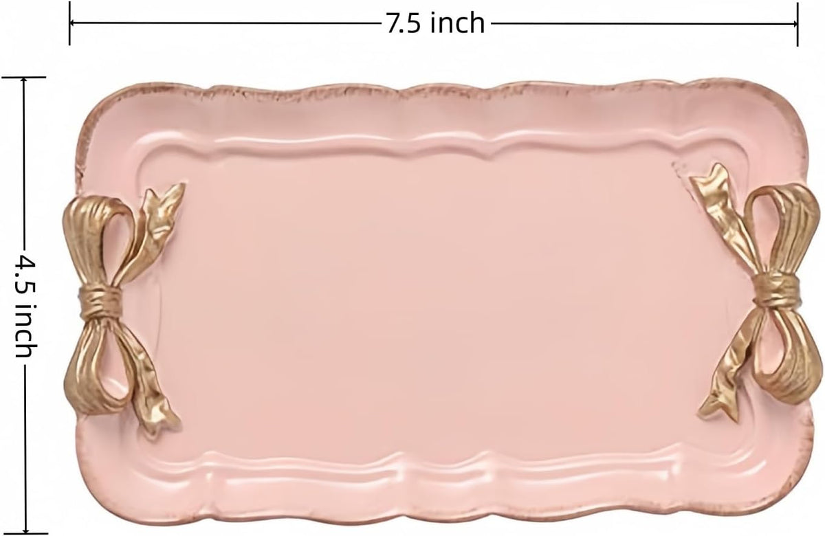 Gisela Adorable Bow-knot Trinket Dish Resin Jewelry Tray Perfect for Holding Small Jewelries, Necklaces, Earrings, Bracelets Decorative Plate (Pink Rectangle)