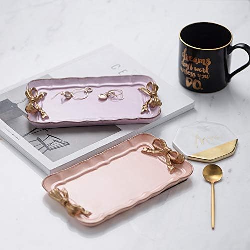Gisela Adorable Bow-knot Trinket Dish Resin Jewelry Tray Perfect for Holding Small Jewelries, Necklaces, Earrings, Bracelets Decorative Plate (Pink Rectangle)