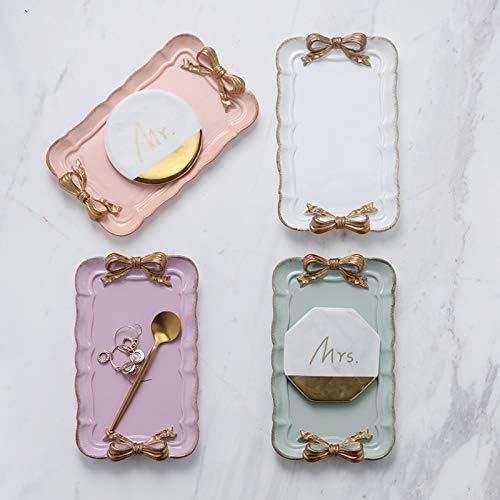 Gisela Adorable Bow-knot Trinket Dish Resin Jewelry Tray Perfect for Holding Small Jewelries, Necklaces, Earrings, Bracelets Decorative Plate (Pink Rectangle)