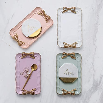 Gisela Adorable Bow-knot Trinket Dish Resin Jewelry Tray Perfect for Holding Small Jewelries, Necklaces, Earrings, Bracelets Decorative Plate (Pink Rectangle)