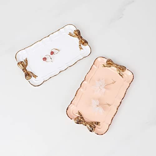 Gisela Adorable Bow-knot Trinket Dish Resin Jewelry Tray Perfect for Holding Small Jewelries, Necklaces, Earrings, Bracelets Decorative Plate (Pink Rectangle)
