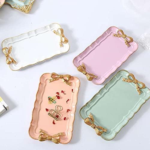 Gisela Adorable Bow-knot Trinket Dish Resin Jewelry Tray Perfect for Holding Small Jewelries, Necklaces, Earrings, Bracelets Decorative Plate (Pink Rectangle)