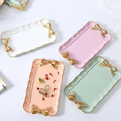 Gisela Adorable Bow-knot Trinket Dish Resin Jewelry Tray Perfect for Holding Small Jewelries, Necklaces, Earrings, Bracelets Decorative Plate (Pink Rectangle)