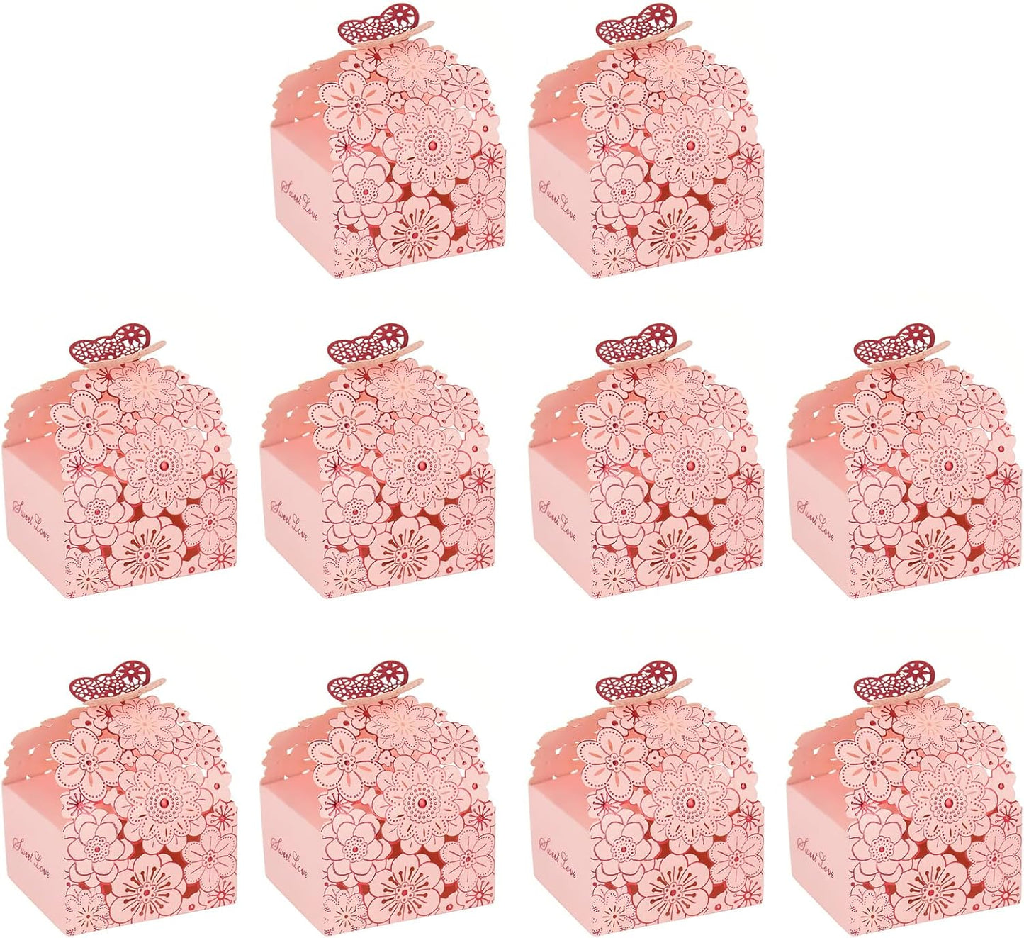 20-Pack Flower & Butterfly Hollow Candy Boxes - Romantic Cookie & Chocolate Gift Boxes for Wedding Favors, Bridal Showers, Birthday Parties (Assorted Designs) (pink big)
