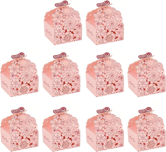 20-Pack Flower & Butterfly Hollow Candy Boxes - Romantic Cookie & Chocolate Gift Boxes for Wedding Favors, Bridal Showers, Birthday Parties (Assorted Designs) (pink big)