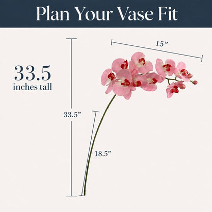2 Pack Real Touch Pink Silk Orchids - 33.5" Faux Phalaenopsis Orchid Stems that Look Real for Vases, Wedding Centerpieces & Home Decor