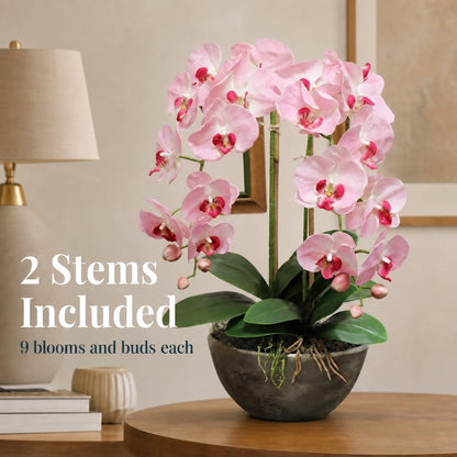 2 Pack Real Touch Pink Silk Orchids - 33.5" Faux Phalaenopsis Orchid Stems that Look Real for Vases, Wedding Centerpieces & Home Decor