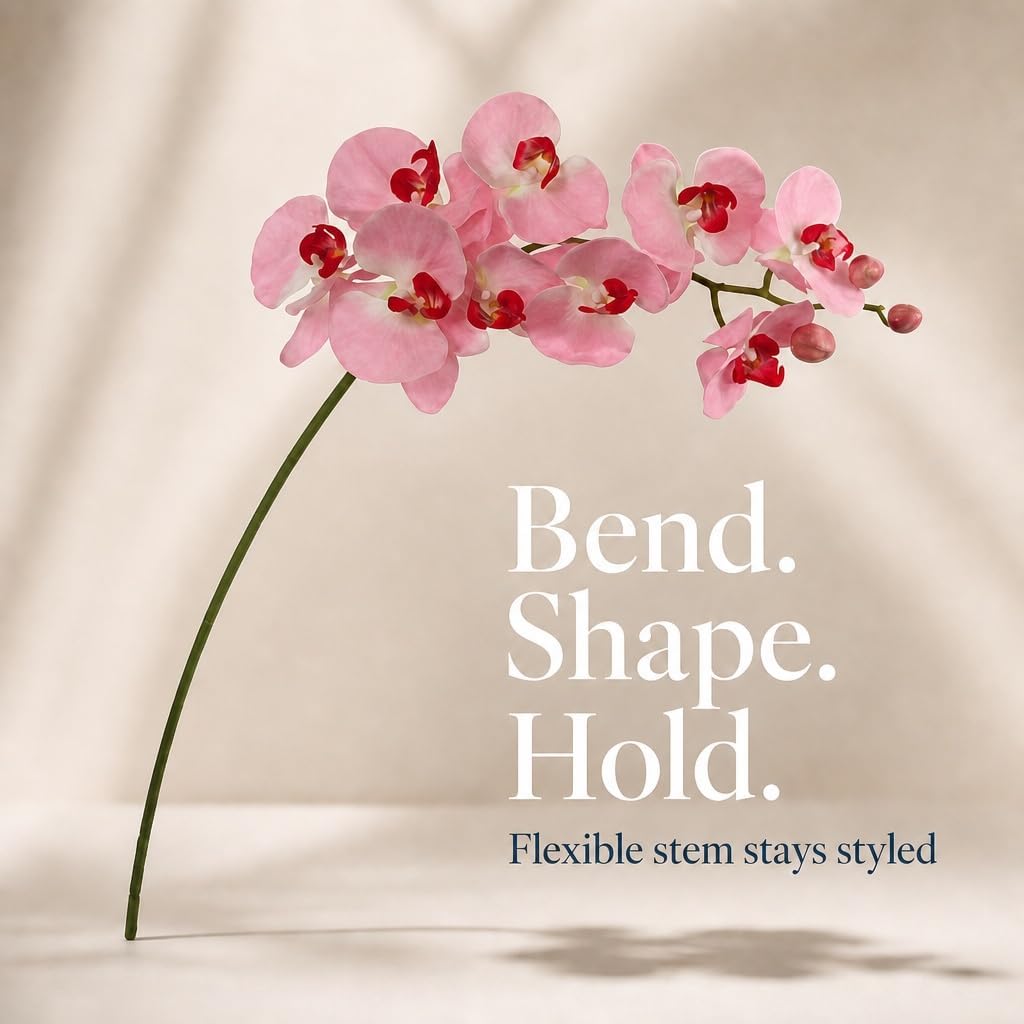 2 Pack Real Touch Pink Silk Orchids - 33.5" Faux Phalaenopsis Orchid Stems that Look Real for Vases, Wedding Centerpieces & Home Decor