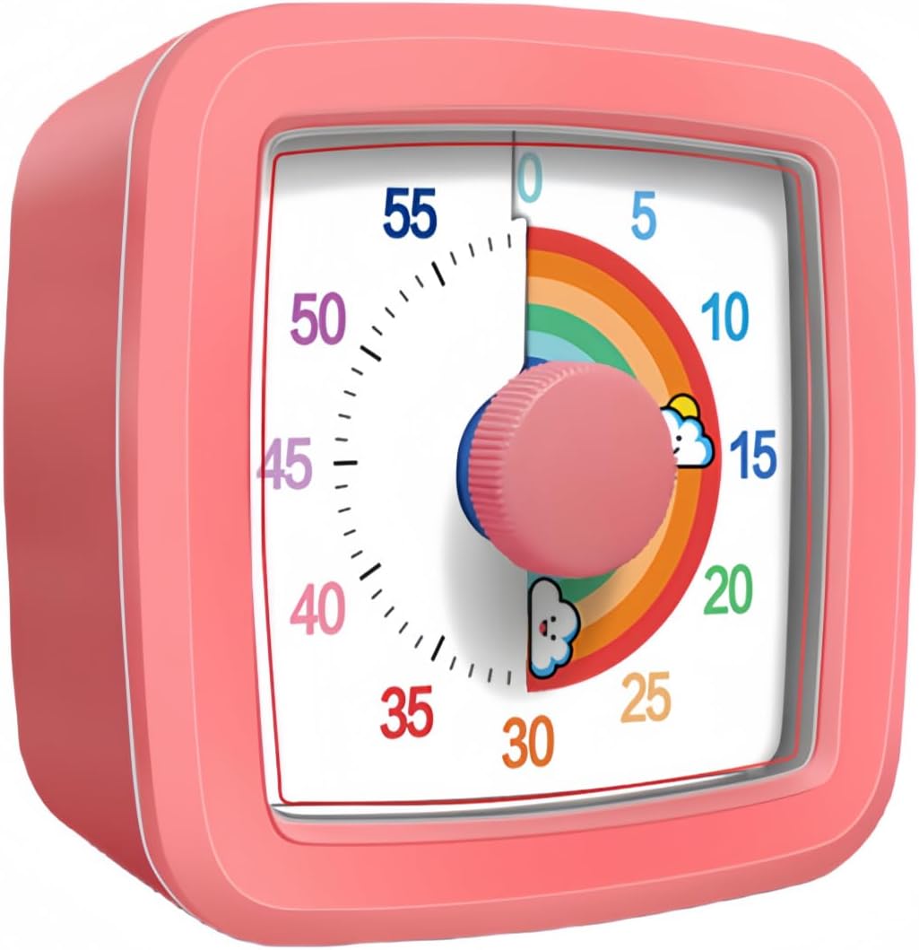 Visual Timer for Kids Adults, 60-Minute Countdown Timer for Classroom, Kitchen,Office, Pomodoro Timer Time Management Tools for Toddler ADHD(Pink)