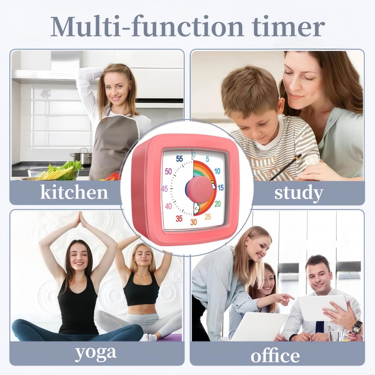Visual Timer for Kids Adults, 60-Minute Countdown Timer for Classroom, Kitchen,Office, Pomodoro Timer Time Management Tools for Toddler ADHD(Pink)