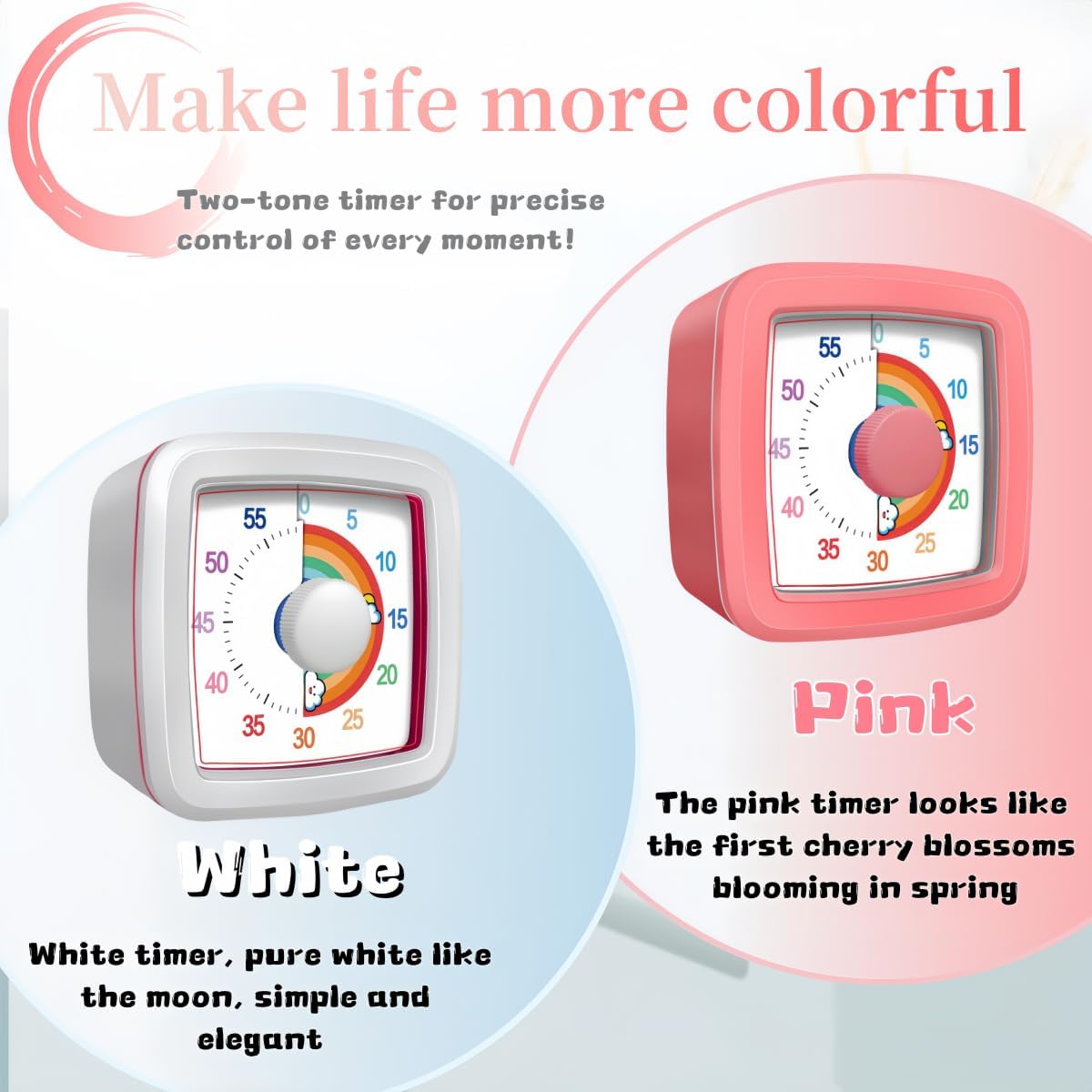 Visual Timer for Kids Adults, 60-Minute Countdown Timer for Classroom, Kitchen,Office, Pomodoro Timer Time Management Tools for Toddler ADHD(Pink)