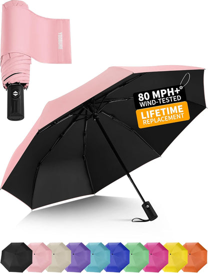 Compact Travel Umbrella - Windproof Umbrellas for Rain, Small Portable UV Umbrella for Sun Protection, Folding Automatic Umbrellas in Lightweight for Car, Backpack, Walking, Kids, Women