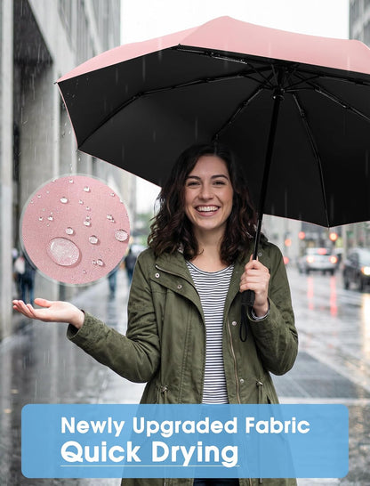 Compact Travel Umbrella - Windproof Umbrellas for Rain, Small Portable UV Umbrella for Sun Protection, Folding Automatic Umbrellas in Lightweight for Car, Backpack, Walking, Kids, Women
