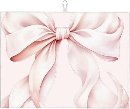 Light Pink Bow Dish Drying Mat 18” x 24” Absorbent Hide Stain Non-slip Backing for Kitchen Sink Countertop Coffee Bar