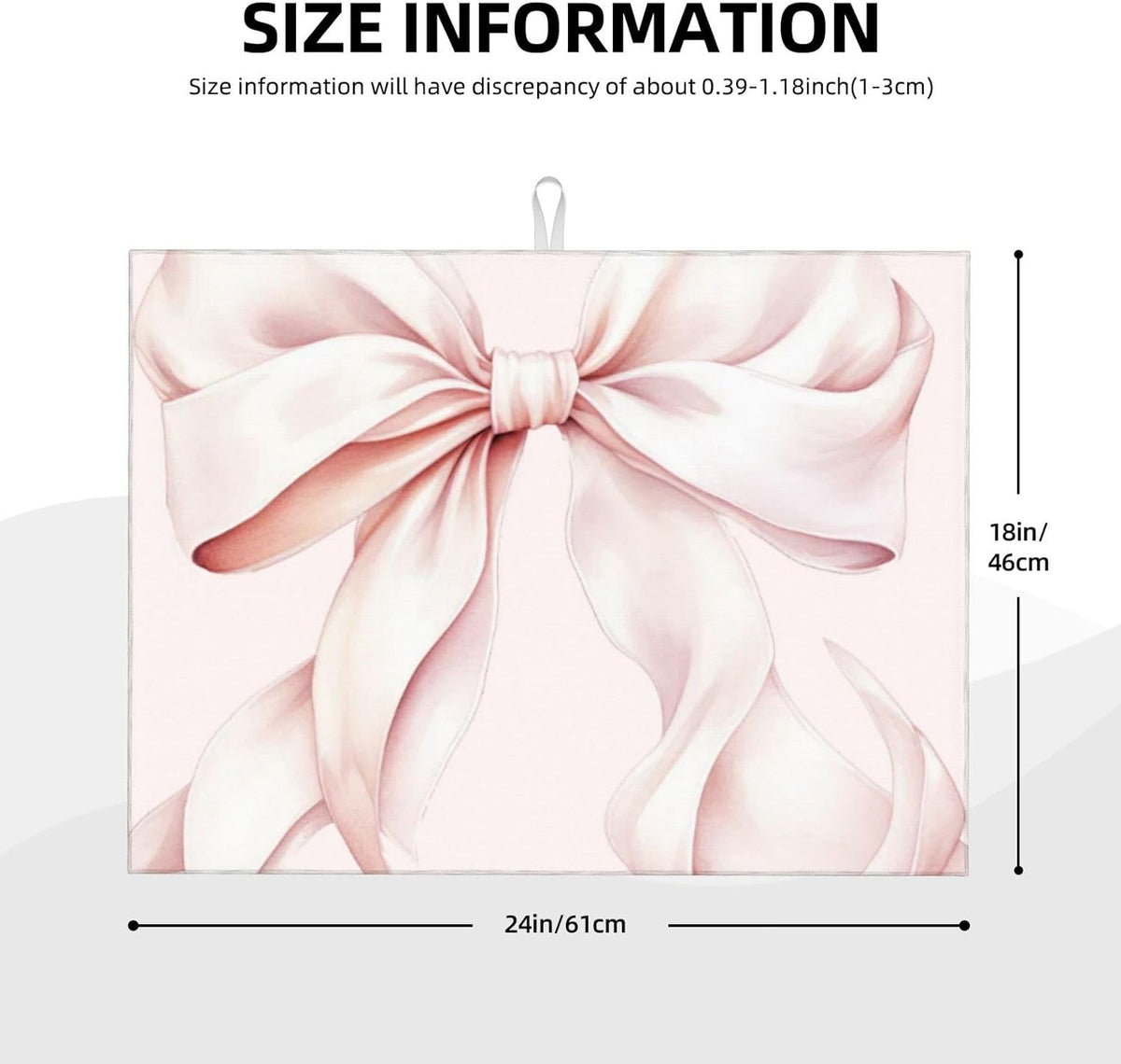 Light Pink Bow Dish Drying Mat 18” x 24” Absorbent Hide Stain Non-slip Backing for Kitchen Sink Countertop Coffee Bar