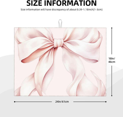Light Pink Bow Dish Drying Mat 18” x 24” Absorbent Hide Stain Non-slip Backing for Kitchen Sink Countertop Coffee Bar