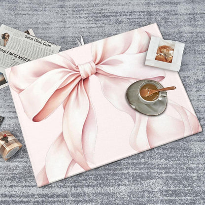 Light Pink Bow Dish Drying Mat 18” x 24” Absorbent Hide Stain Non-slip Backing for Kitchen Sink Countertop Coffee Bar