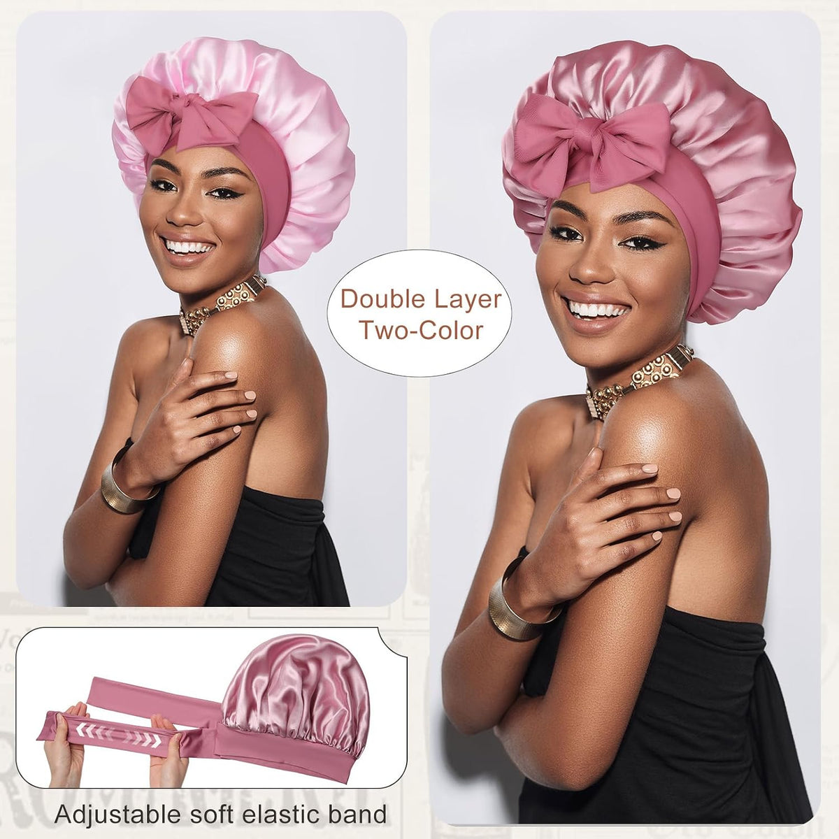 Double Layer Satin Bonnet for Sleeping, Hair Bonnet for Curly Hair