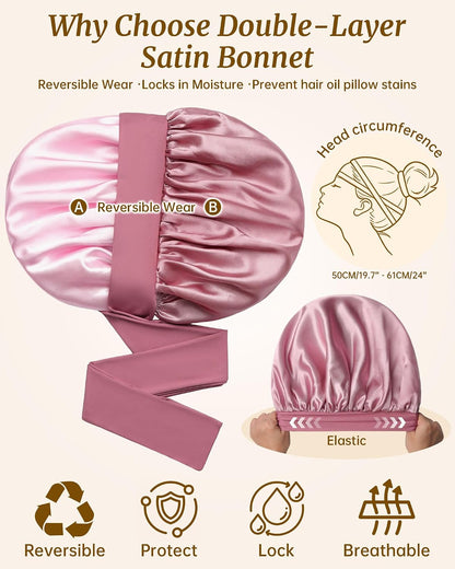 Double Layer Satin Bonnet for Sleeping, Hair Bonnet for Curly Hair