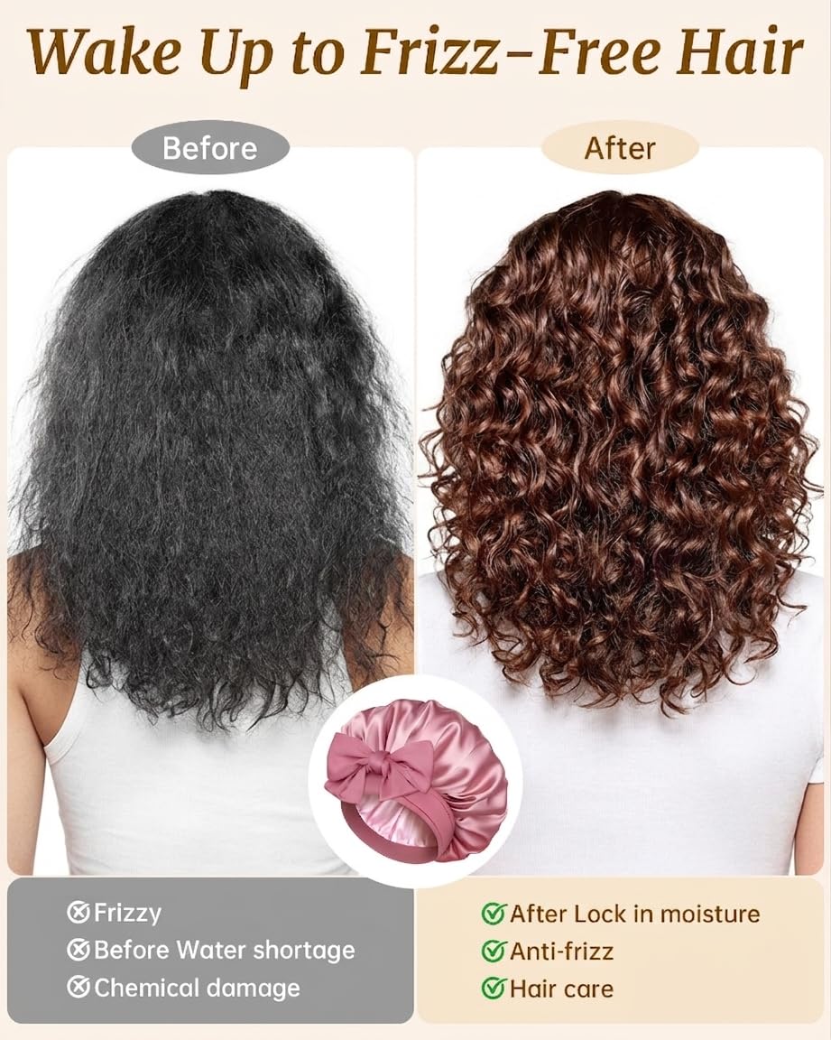 Double Layer Satin Bonnet for Sleeping, Hair Bonnet for Curly Hair