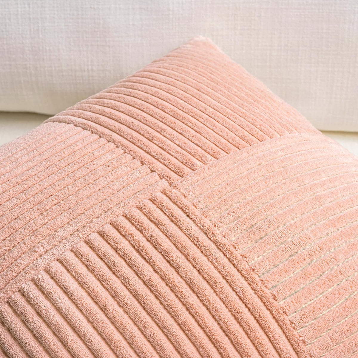 Peach Lumbar Decorative Throw Pillow Covers 12x20 Inch for Living Room Couch Bed Sofa, Rustic Farmhouse Boho Home Decor, Soft Striped Corduroy Rectangle Accent Cushion Case 30x50 cm