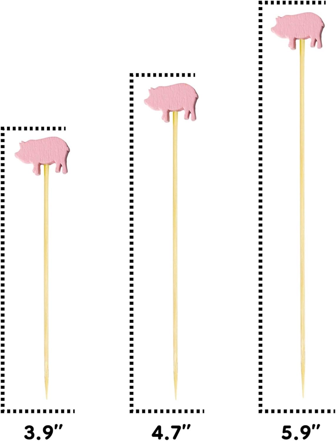 3.9" Pink Pig Fancy Cocktail Appetizers Bamboo Toothpick Picks Stirrer Sticks for Fruit Party, Charcuterie Accessories and Drinks, 100 Pieces