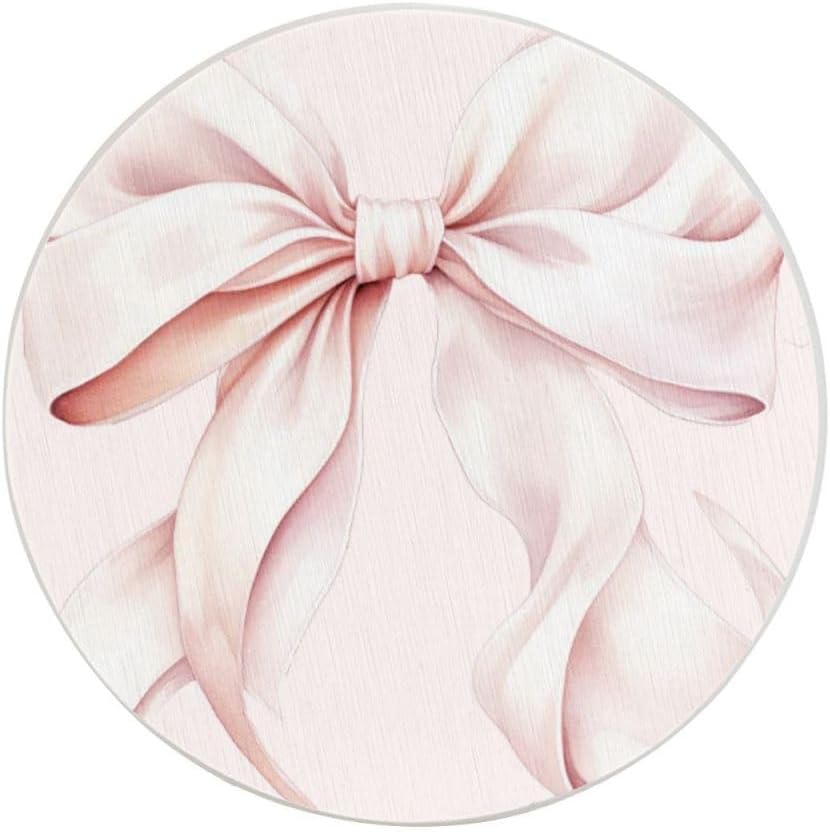 Light Pink Bow Round Drink Coasters Absorbent Coaster Set for Coffee Table Suitable for Kinds of Cups Home Decor 1 Piece