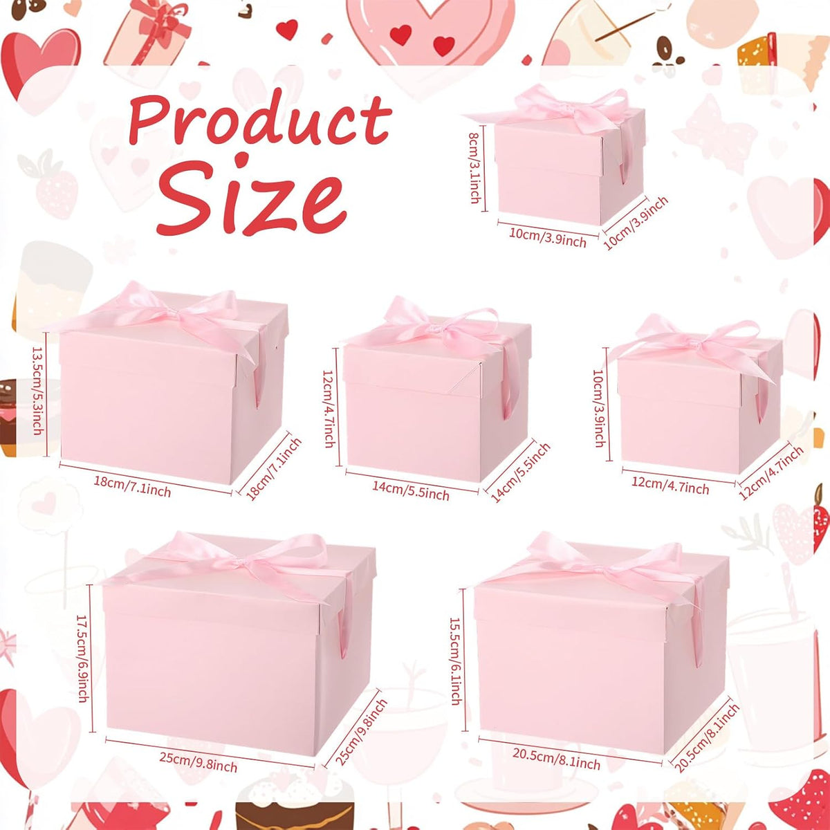 6 Pcs Nesting Gift Box with Lid Wedding Party Favor, Pink
