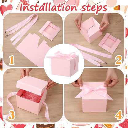 6 Pcs Nesting Gift Box with Lid Wedding Party Favor, Pink
