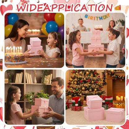 6 Pcs Nesting Gift Box with Lid Wedding Party Favor, Pink