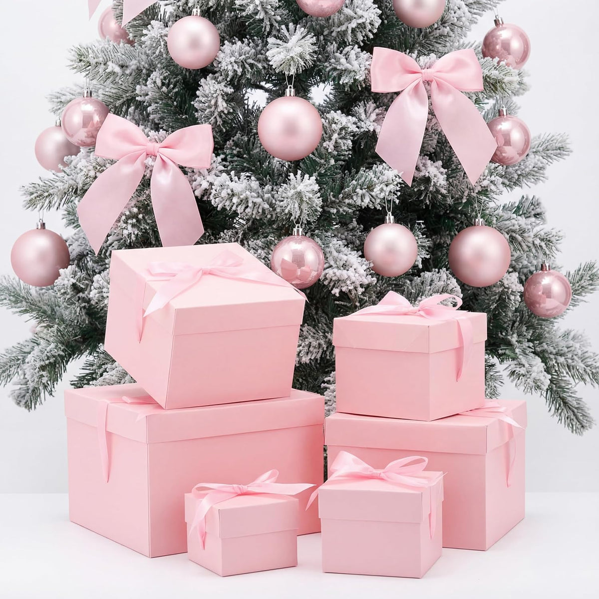 6 Pcs Nesting Gift Box with Lid Wedding Party Favor, Pink
