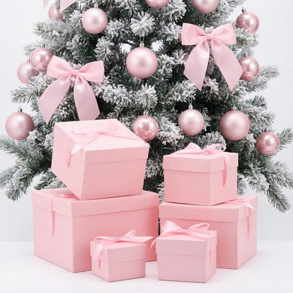 6 Pcs Nesting Gift Box with Lid Wedding Party Favor, Pink