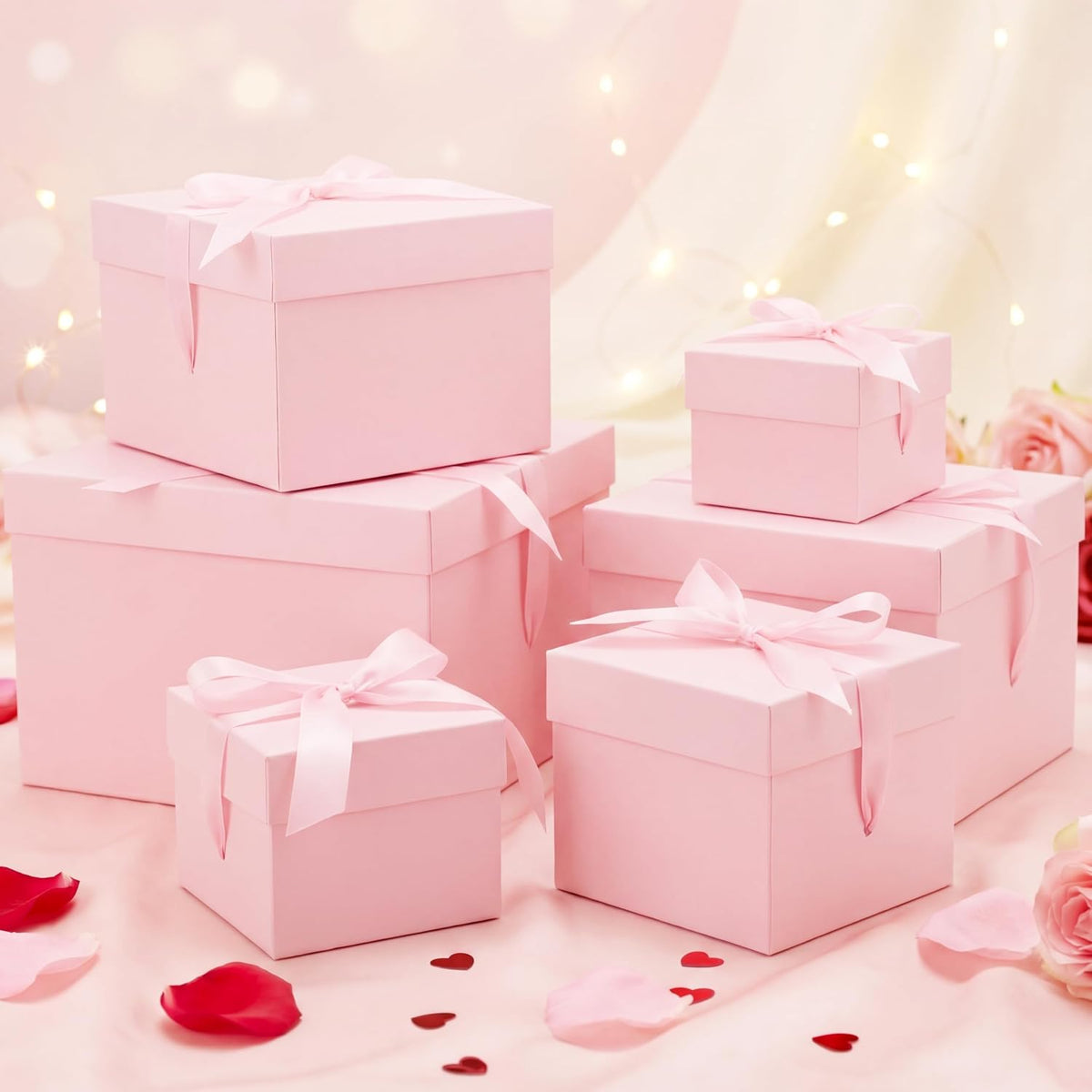 6 Pcs Nesting Gift Box with Lid Wedding Party Favor, Pink