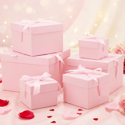 6 Pcs Nesting Gift Box with Lid Wedding Party Favor, Pink