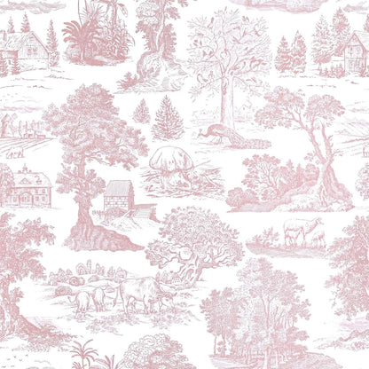 Pink Peel and Stick Wallpaper Toile Contact Paper Pink and White Wallpapers Boho Floral French Country Walls Covering Removable Self-Adhesive Vinyl Wrap for Bedroom Bathroom Cabinet 17.3" x 118"