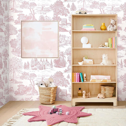 Pink Peel and Stick Wallpaper Toile Contact Paper Pink and White Wallpapers Boho Floral French Country Walls Covering Removable Self-Adhesive Vinyl Wrap for Bedroom Bathroom Cabinet 17.3" x 118"
