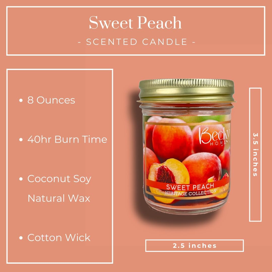 8oz Peach Scented Candle, Soy Aromatherapy Candle