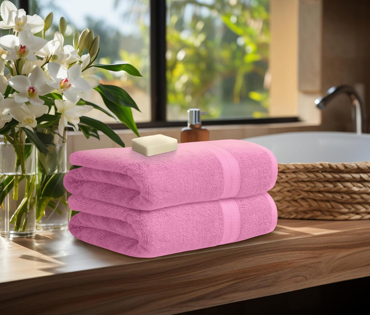Pink Bath Towels, Pink Towel Set, 8pc